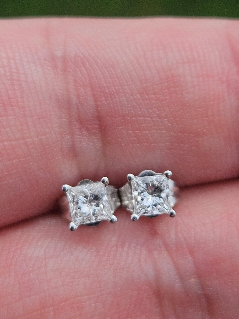 14K White Gold 4mm Princess Cut Diamond Earrings 4 Prong Studs